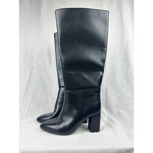 A New Day Womens Black Tall Block Heel Boots Pointed Toe Memory Foam Size 9